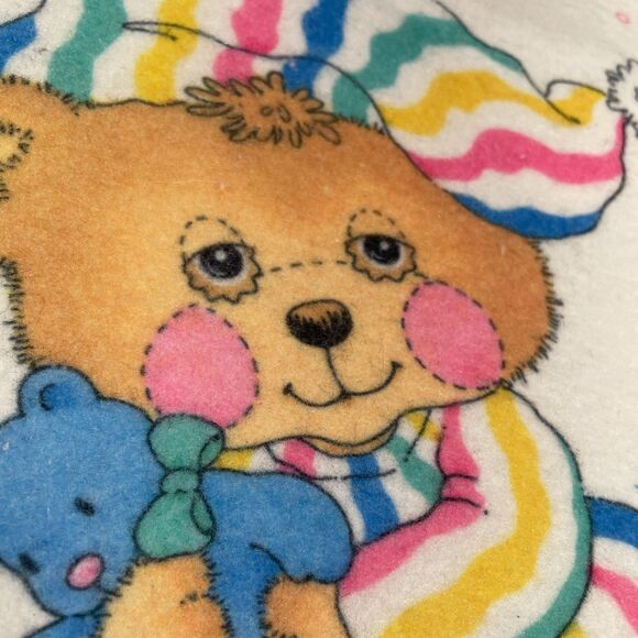 Vintage Riegel Teddy Beddy Bear Crib Blanket Green Trim 100% Polyester 36x45" - Picture 3 of 12